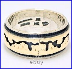 Sz 9 Rare Vintage Native American Navajo 14K Gold & Silver StoryTeller Ring Band