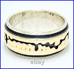 Sz 9 Rare Vintage Native American Navajo 14K Gold & Silver StoryTeller Ring Band