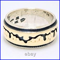 Sz 9 Rare Vintage Native American Navajo 14K Gold & Silver StoryTeller Ring Band