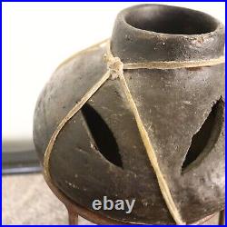 Tarahumara Clay Olla Native American Raw Hide Ties Rare Slits Large 1900's