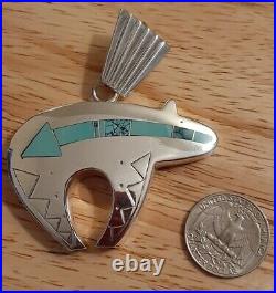 Tracey/Knifewing Navajo Large Sterling Silver Turquoise Bear Pendant Native Rare