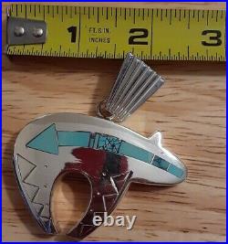 Tracey/Knifewing Navajo Large Sterling Silver Turquoise Bear Pendant Native Rare