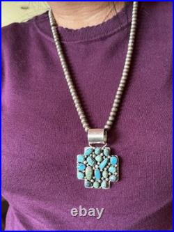 Truly Lovely Rare Ella Peter Navajo Vintage Natural Turquoise & Sterling Pendant