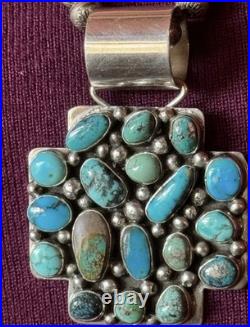 Truly Lovely Rare Ella Peter Navajo Vintage Natural Turquoise & Sterling Pendant