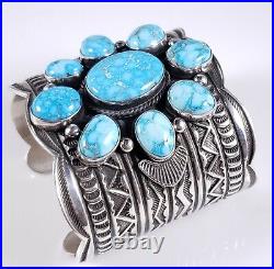 Turquoise Cluster Navajo Sterling Silver Bracelet Rare Web Kingman Andy Cadman