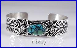 Turquoise Navajo Sterling Silver Bracelet Rare Hubei Handmade By Andy Cadman