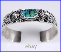 Turquoise Navajo Sterling Silver Bracelet Rare Hubei Handmade By Andy Cadman