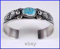 Turquoise Navajo Sterling Silver Bracelet Rare Red Web Kingman By Andy Cadman