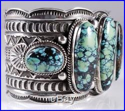 Turquoise Navajo Sterling Silver Bracelet Row Rare Web Hubei By Andy Cadman