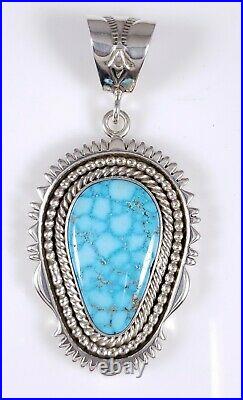 Turquoise Navajo Sterling Silver Pendant Rare Water Web Kingman By Ned Nez