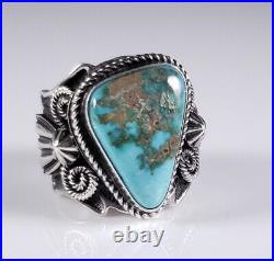 Turquoise Navajo Sterling Silver Ring Rare High Grade Fox Handmade Andy Cadman