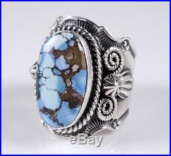 Turquoise Navajo Sterling Silver Ring Rare Webbed Golden Hill By Andy Cadman