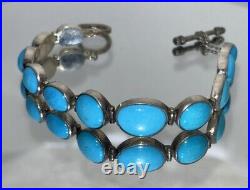 Turquoise Silver Bracelet 8in 34.47 Grams Silver Rare Vintage Flawless Turquoise