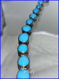 Turquoise Silver Bracelet 8in 34.47 Grams Silver Rare Vintage Flawless Turquoise