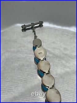 Turquoise Silver Bracelet 8in 34.47 Grams Silver Rare Vintage Flawless Turquoise