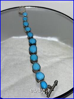 Turquoise Silver Bracelet 8in 34.47 Grams Silver Rare Vintage Flawless Turquoise