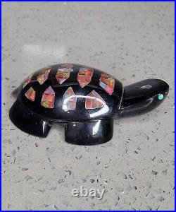 Turtle Obsidian Inlaid Mexican Fire Opal 100% Natural Stone Native American Rare