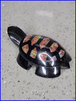 Turtle Obsidian Inlaid Mexican Fire Opal 100% Natural Stone Native American Rare