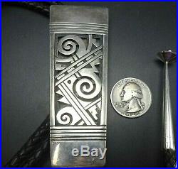 Ultra RARE Michael Kabotie LOMAWYWESA Sterling Silver Overlay BOLO Cord and Tips