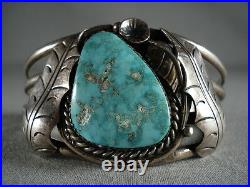 Ultra Rare Apache Turquoise Vintage Navajo Silver Leaf Bracelet