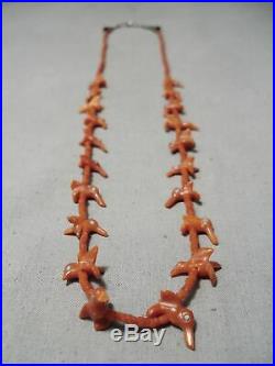 Ultra Rare Vintage Navajo Animal Coral Fetish Turquoise Sterling Silver Necklace