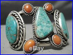 Ultra Rare Vintage Navajo Royston Turquoise Coral Sterling Silver Bracelet