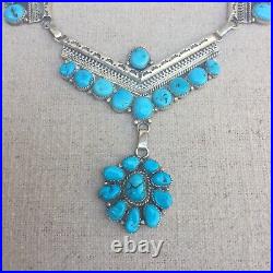 Ultra rare high grade Morenci Turquoise sterling silver necklace artist signed