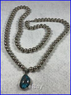 VERY RARE Jesse Monongya Turquoise & Sterling Silver Bead Necklace Navajo/Hopi