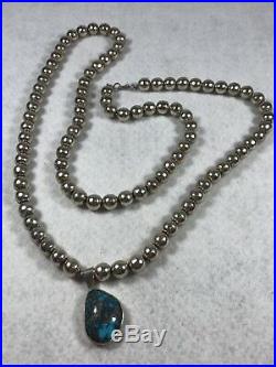 VERY RARE Jesse Monongya Turquoise & Sterling Silver Bead Necklace Navajo/Hopi