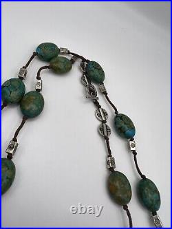 VERY RARE VINTAGE NAVAJO Chunky ROYSTON TURQUOISE Hand Strung NECKLACE 75g 39