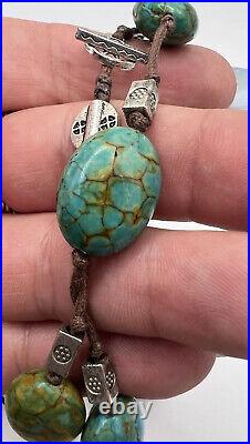 VERY RARE VINTAGE NAVAJO Chunky ROYSTON TURQUOISE Hand Strung NECKLACE 75g 39