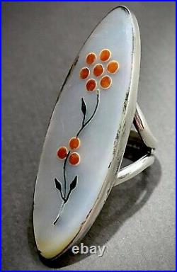 VERY RARE Vintage Zuni Jim Paywa Sterling Silver Coral & MOP Inlay Ring