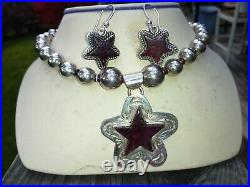 VERY RARESterling Silver Navajo Purple Spiney Oyster Star Necklace and Earrings