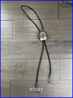 VINTAGE Aloha Western Native American Bolo Tie By LR Wood RARE