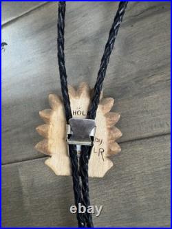 VINTAGE Aloha Western Native American Bolo Tie By LR Wood RARE