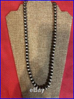 VINTAGE NATIVE RARE 26 NAVAJO PEARL STERLING SILVER 8mm BEAD NECKLACE 63g