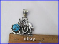VINTAGE NAVAJO Wolf Pendant Sterling Silver Turquoise Running Bear RB 3D RARE