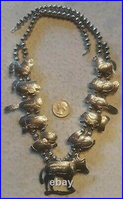 VINTAGE Navajo ANIMALS Squash Blossom Necklace Sterling 26 Extremely Rare, BIG