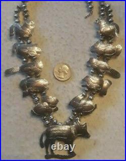 VINTAGE Navajo ANIMALS Squash Blossom Necklace Sterling 26 Extremely Rare, BIG