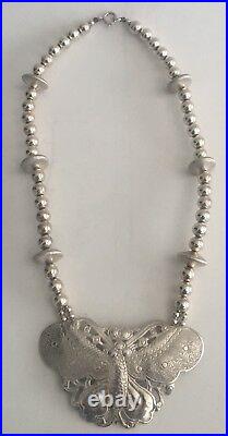 VINTAGE STERLING SILVER BUTTERFLY BEAD NECKLACE RARE 19 inches long
