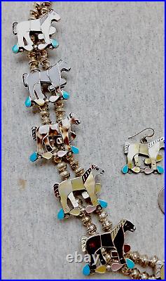 VINTAGE Zuni Indian EDWARD LEEKITY Horse Necklace + Earrings set HUGE, Very RARE