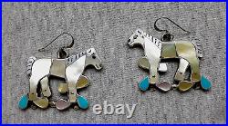VINTAGE Zuni Indian EDWARD LEEKITY Horse Necklace + Earrings set HUGE, Very RARE