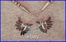 VINTAGE Zuni Indian EDWARD LEEKITY Hummingbird Necklace Earrings HUGE, Very RARE