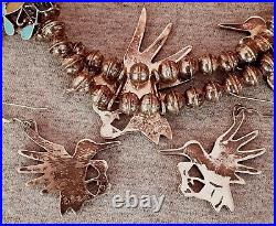 VINTAGE Zuni Indian EDWARD LEEKITY Hummingbird Necklace Earrings HUGE, Very RARE