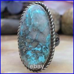 VNTG RARE SPIDERWEB TURQUOISE With PYRITE NAVAJO SOUTHWESTERN STYLE RING SZ 8.75