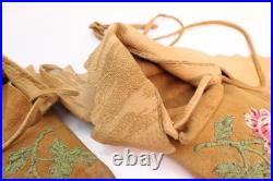 VTG CREE FLORAL Leather RARE EMBROIDERED BEADED MOCCASINS native American 10