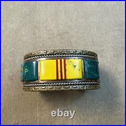 VTG Native American Signed Southwestern Army Vietnam, Stone Copper Cuff  Rare