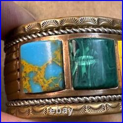 VTG Native American Signed Southwestern Army Vietnam, Stone Copper Cuff  Rare