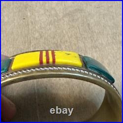 VTG Native American Signed Southwestern Army Vietnam, Stone Copper Cuff  Rare