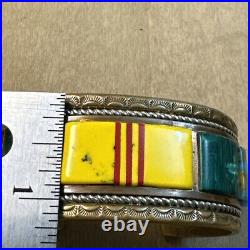 VTG Native American Signed Southwestern Army Vietnam, Stone Copper Cuff  Rare